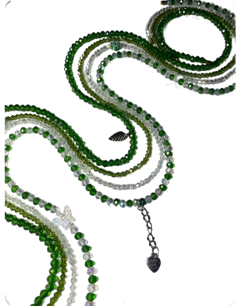 Botanical Bloom | Forest Green & Iridescent Crystal Strand Set