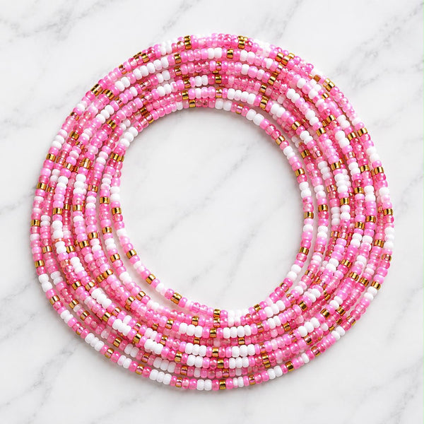 Rosé Radiance | Pink, White & Metallic Gold Glass Seed Waist Beads