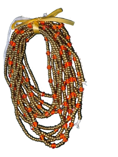 Amber Sunburst | Antique Gold & Fire Orange Crystal Waist Beads