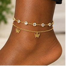 Golden Solstice | Layered Crystal Solitaire & Butterfly Anklet Set